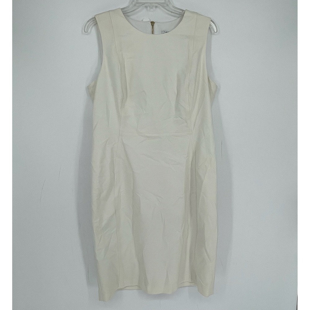 Calvin Klein Women's Cream Stretch Sleeveless Career Sheath Dress Plus Size 14